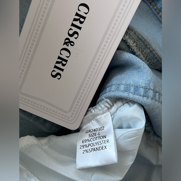 Set of Metallic Gold Denim Jeans Skirt & Jacket, Large Light Blue - Picture 14 of 16